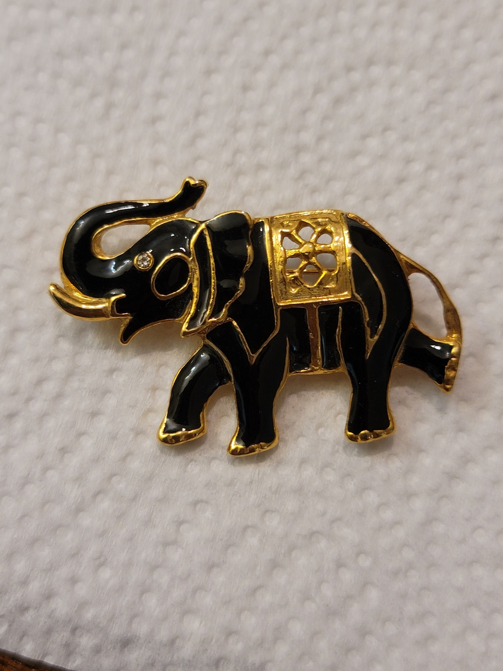 Black and Gold Elephant Brooch Pin